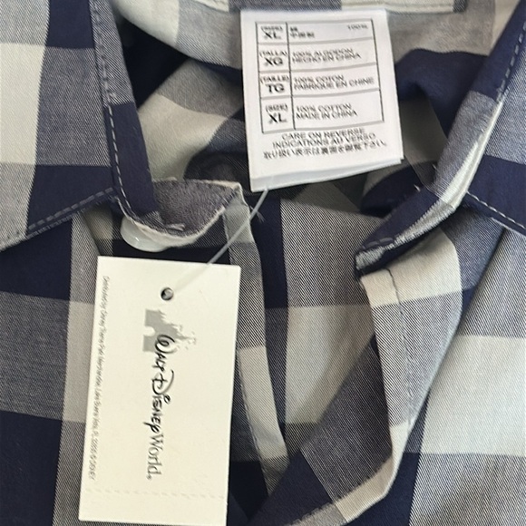 Walt Disney World Men’s Lightweight Navy/Grey Check S/S Shirt Mickey Mouse XL - Picture 4 of 10